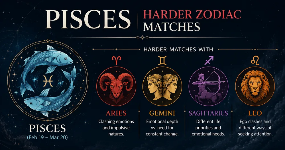 Pisces harder zodiac matches Aries Gemini Sagittarius Leo compatibility