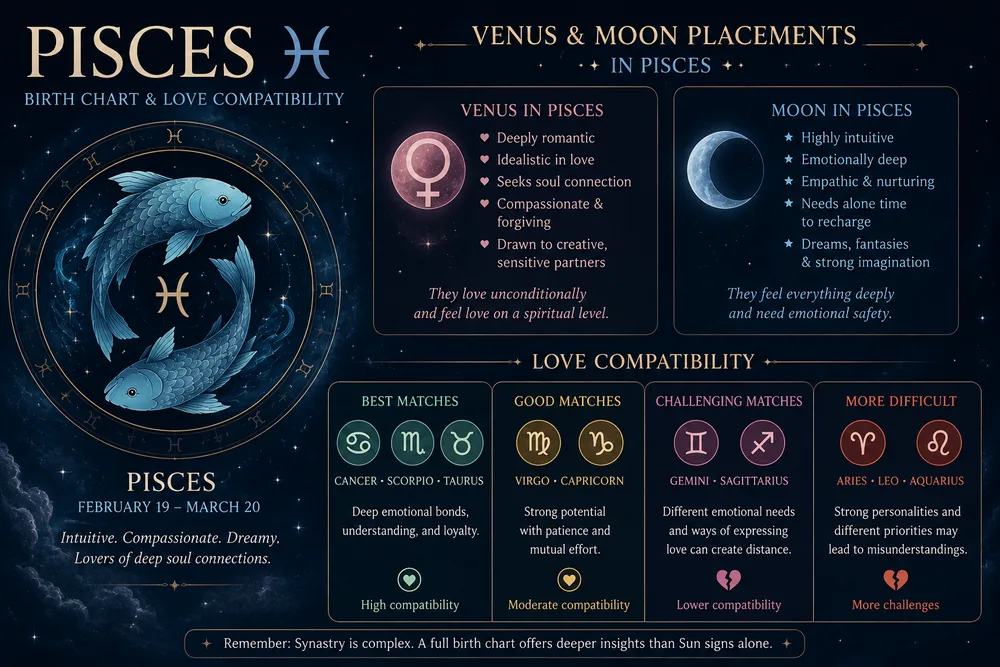 Pisces birth chart Venus moon placement love compatibility